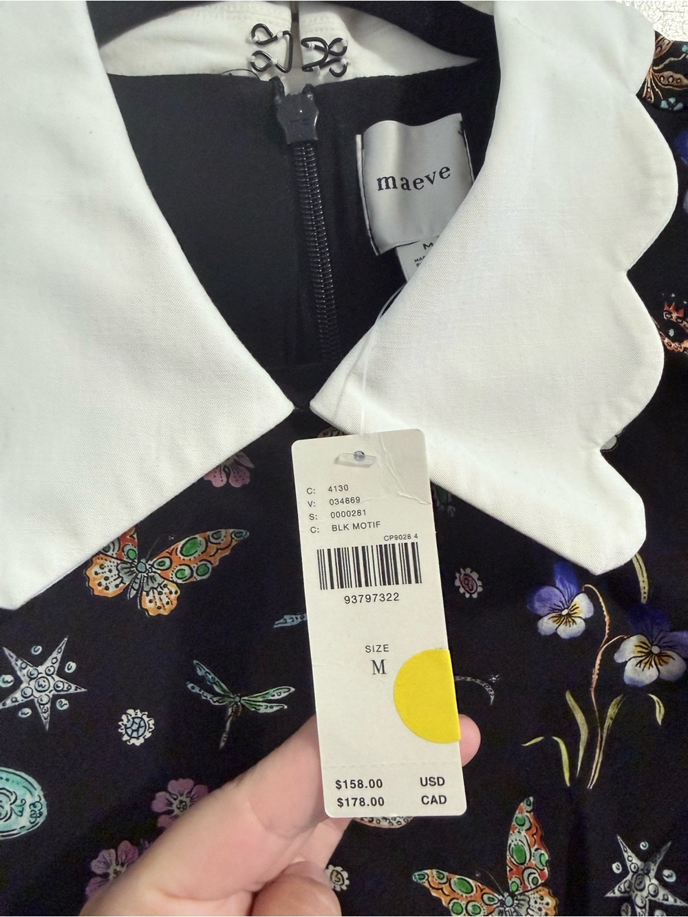 Maeve Black Floral & Butterfly Mini Dress with White Peter Pan Collar - Picture 2 of 4